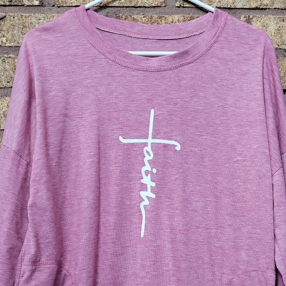 Pink 'Faith' Cross Graphic Pullover Sweatshirt - Picture 2 of 9